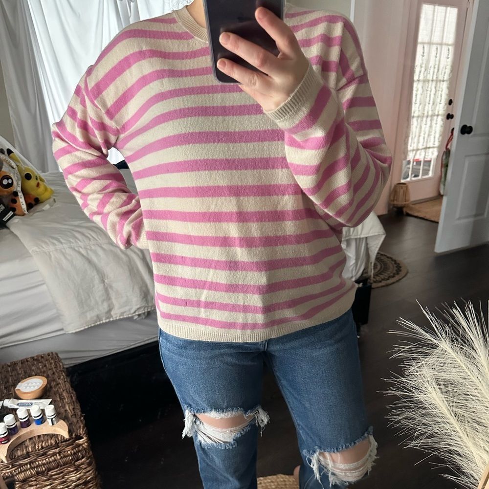 Rae Feather Women’s Small Pink White Cashmere Sweater